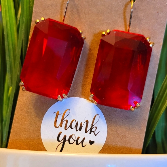 Garnet Ruby Gemstone Dangle Earrings - Picture 3 of 4